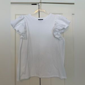Express Elegant White Ruffle Sleeve Tee